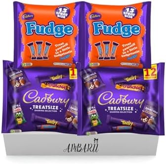 Cadbury Chocolate Treat Size Gift Box, Mixed Selection with Fudge and Treatsize Sharing Packs, 4 Pack Assortment