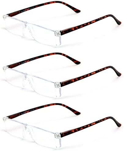 3 Pairs Lightweight Rectangular Unisex Readers with Spring Hinge - Small Slim Reading Glasses