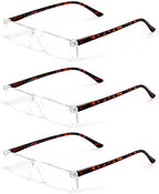 3 Pairs Lightweight Rectangular Unisex Readers with Spring Hinge - Small Slim Reading Glasses