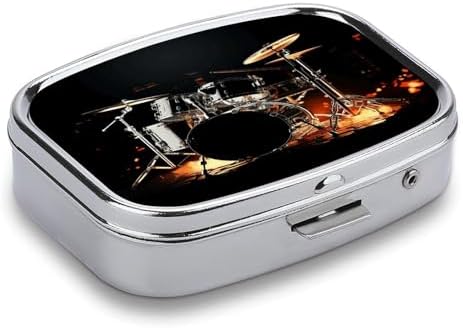 Square Pill Box,Drummer Medicine Pill Case,Two-Compartment Pill Box,Portable Pill Organizer for Purse Or Pocket