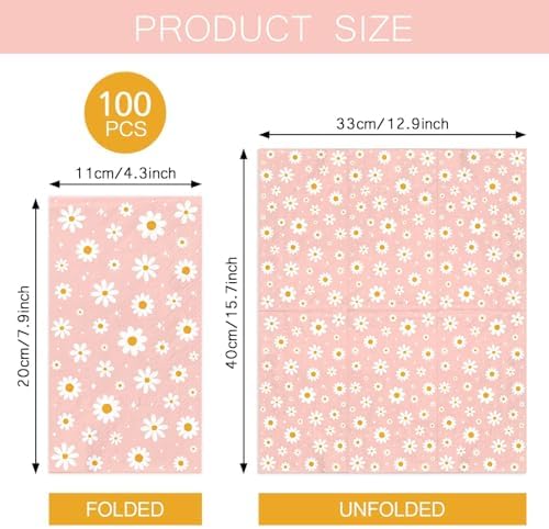 100Pcs Daisy Guest Napkin Floral Disposable Paper Napkins Boho Groovy Dinner Bathroom Kitchen Hand Towel Napkin for Birthday Wedding Baby Shower Party