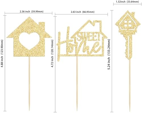 Gyufise 24PCS Sweet Home Cupcake Toppers Gold Glitter Key Housewarming Cupcake Picks New Home Theme Party Cake Decorations Supplies