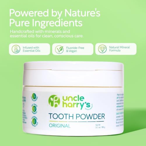 Uncle Harry's The Original Ayurvedic Natural Tooth Powder | Alkalizing Remineralizing Enamel Support & Whitening Toothpaste for Sensitive Teeth | Powder Toothpaste for Gum Health & Fresh Breath (3 oz)