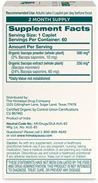 Himalaya Organic Bacopa Monnieri Nootropic Herbal Supplement, Supports Calm, Memory, Cognition, USDA Certified Organic, Non-GMO, 750 mg, 60 Plant-Based Caplets, 60 Day Supply