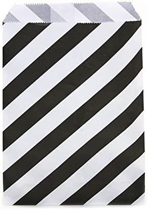 AKOAK 50 Pcs 5 x 7 Inches White and Black Striped Paper Bags,Holiday Wedding Christmas Favor Candy Treat Bags