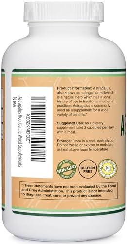 Double Wood Supplements Immune Boosting Astragalus 500mg 180 Capsules - Rich in Flavonoids and Polysaccharides - Non-GMO, Gluten Free, Third Party Tested