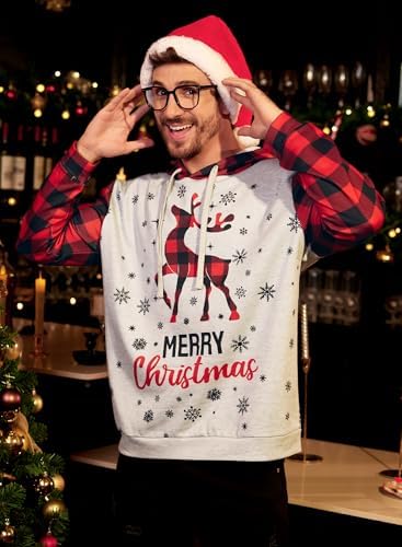 Arvilhill Men's Ugly Christmas Hoodies Vintage Red Plaid Sweatshirt (S-3XL)