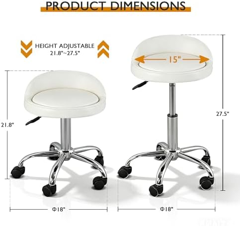 SUPER DEAL Adjustable Height Hydraulic Rolling Swivel Stool Tattoo Facial Massage Spa Salon Medical Stool with Back Rest (White)