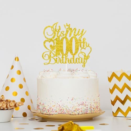 It's My 100th Birthday Cake Topper - Gold Glitter Happy 100th Birthday Cake Decor - 100 and Fabulous,Cheers to 100 Years Old Birthday Party Supplies