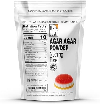 It's Just Agar Agar Powder - Vegan Gelatin Substitute, Plant Based, Non-GMO, Unflavored - 6oz