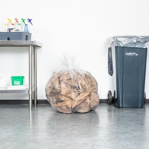Restaurantware-RW Clean, 45 Gallon Trash Bags, 100, Heavy-Duty Garbage Can Liners- Fits 40-45 Gallon Trash Cans, Stretchable, Clear, Plastic, Bin liners with Star Seal Bottom,