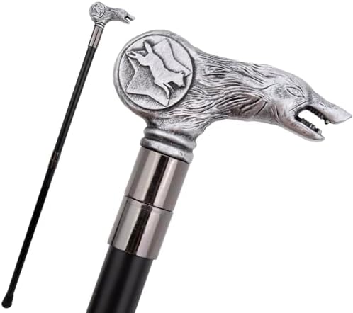 Silver Resin Wolf Head Walking Cane Fashion Decorative Steel Stick Gentleman Elegant Cosplay Cane Knob Crosier 92cm