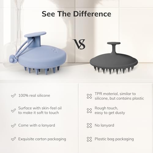 Sndyi Silicone Scalp Massager Shampoo Brush, Hair Scrubber with Soft Silicone Bristles, Scalp Scrubber/Exfoliator for Dandruff Removal, Wet Dry Scalp Brush for Hair Growth & Scalp Care, Gray Blue