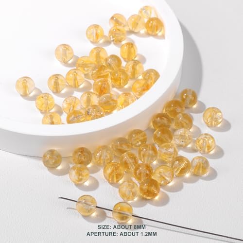 50PCS 8mm Natural Citrine Beads Gemstone Round Loose Beads for Jewelry Making Chakra Crystal Stone Beads for Bracelets Necklace Earrings Making Supplies (50pcs/Strand)