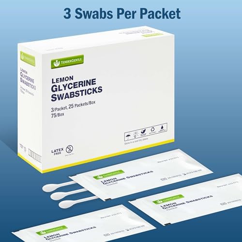 Lemon Mouth Swabs for Hospice Patients - Pack of 75 Lemon Glycerin Oral Swabs for the Elderly - Refreshes and Moistens the Mouth, Teeth, and Gums