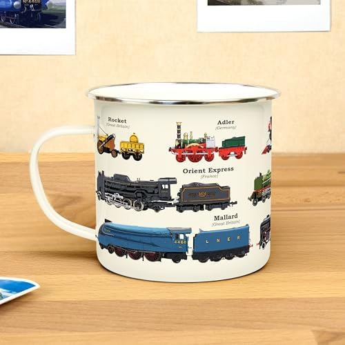 Gift Republic Train Enamel Mug Outdoor Camping Mug Large Metal Coffee Cup Train Spotter Retro Locomotive Railroad Gift Durable Drinking Cup 500ml