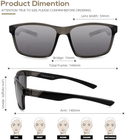 Bifocal Reading Sunglasses for Men Women, Casual Sport Wrap Around Sun Readers TR90/Rubber Arms UV400 Outdoor
