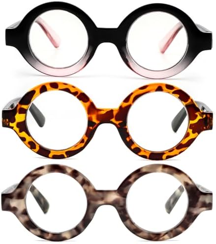 KoKoBin 3 Pack Oversized Round Reading Glasses for Women and Men Blue Light Blocking Comfortable Readers