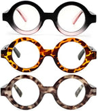 KoKoBin 3 Pack Oversized Round Reading Glasses for Women and Men Blue Light Blocking Comfortable Readers