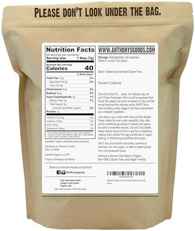 Anthony's Organic Ground Chia Seed, 1 lb, Finely Ground, Cold Milled, Gluten Free, Non GMO