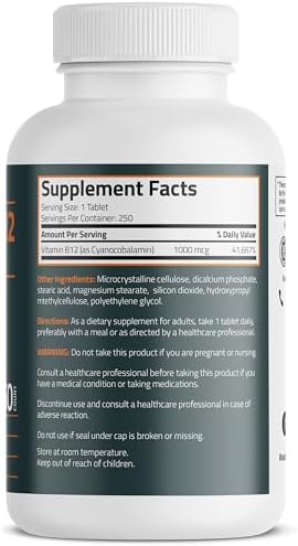 Bronson Vitamin B12 1000mcg Once Daily Formula Non-GMO, 250 Vegetarian Tablets