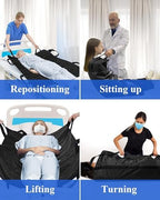 SPRING SEAON Patient Positioning Bed Pad with Handles – Transfer & Slide Sheet for Elderly Care, Waterproof Washable Draw Sheet for Hospital or Home Use, 46.5" x 38.5", 450 LBS Support,Black