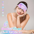 Cuffbow 6 Pack Plush Sleep Mask Set, Cute Plush Eye Masks for Sleeping, Soft Comfortable Travel Nap Blindfold, Sleepover Party Favors for Women(Tie Dye,Rainbow)