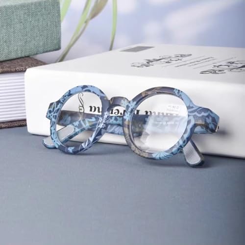 Nerd Reading Glasses +1.5 Round Wizard Readers for Men Women, Vintage Full Frame Eyeglasses TR90 Red Amber(Blue,+2.0)