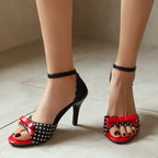 Women's Bow Polka Dot sLace Stiletto High Heels Sandals
