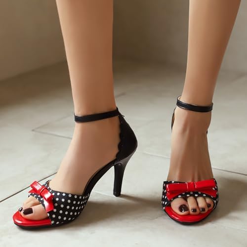 Women's Bow Polka Dot sLace Stiletto High Heels Sandals