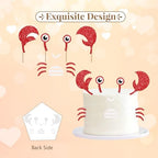 Crab Birthday Cake Topper, Ocean Crab Cake Decor, Red Glitter Under the Sea Crab Claws Feet Cake Topper Set, Beach Marine Animal/Seafood Baby Shower Party Decoration