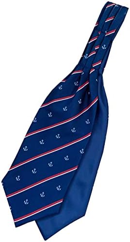 Great British Tie Club Men's Royal Navy Regimental Striped with Anchor Motif Ascot Cravat