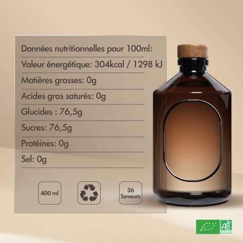 Bacanha - Raw Organic Mint Syrup | 13.53 Fl Oz (One 400ml Glass Bottle) | Imported from France