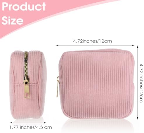 Menstrual Bags For Teen Girls, Corduroy Sanitary Napkin Storage Bag Mini Makeup Pouch Portable Period Pouch With Zipper Sanitary Pads Bag Tampons Holder For Purse First Period Women（Pink） (Pink)