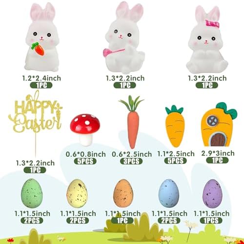 DRWATE Easter Bunny Cake Topper Egg Cake Decorations Rabbit Carrot Figurine Cake Topper for Easter Festival Birthday Party Baby Shower Supplies (Style 1)