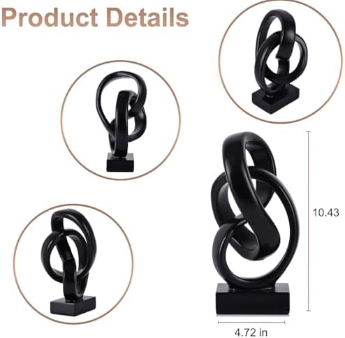 Modern Abstract Knot Sculpture, Artistic Mobius Inspired Resin Decor, Elegant Home and Office Decor, Perfect for Shelves, Desktops, and Mantles, Ideal Gift for Birthdays, Housewarmings (Black)