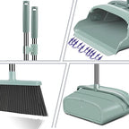 Upgrade Broom and Dustpan Set, Large Size and with Long Handle, Upright,Ideal for Indoor Outdoor Garage Kitchen Room Office Lobby Use (Green)
