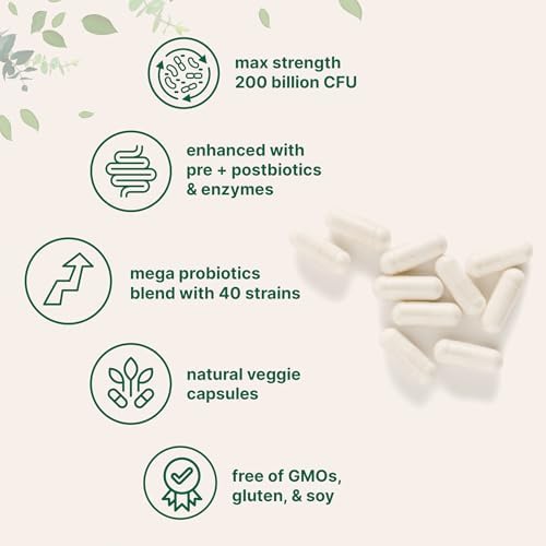 Micro Ingredients Probiotics 200 Billion CFU, 120 Veggie Capsules | Mega Probiotics for Men & Women | 40 Strains with Prebiotics, Postbiotics & Digestive Enzymes | Gut, Immune & Digestive Health