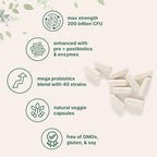 Micro Ingredients Probiotics 200 Billion CFU, 120 Veggie Capsules | Mega Probiotics for Men & Women | 40 Strains with Prebiotics, Postbiotics & Digestive Enzymes | Gut, Immune & Digestive Health