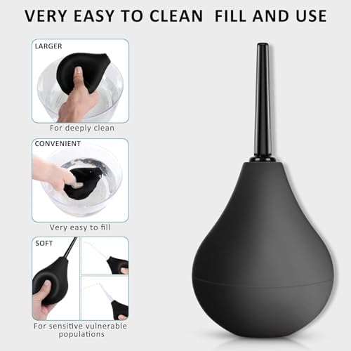 Anal Douche for Men 224ML- Enema Bulb 8 oz Reusable Douche Enema Kit with 3 Replaceable Nozzle ，Analdouche Enema Bulb for Personal Hygiene(Black)