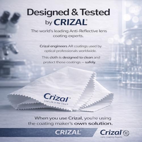 Crizal Eyeglass Cleaning Cloths – 6 Pack Premium Microfiber – Designed & Tested for AR-Coated Lenses – Trusted by Optical Professionals