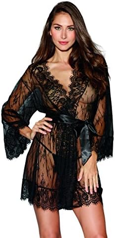 Dreamgirl Women's Romantic Lace Long-Sleeved Kimono Robe