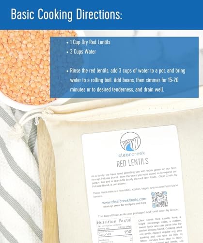 CLEAR CREEK Certified Glyphosate Residue Free Bulk Red Lentils | 25 lbs | Non-GMO | Kosher | Vegan