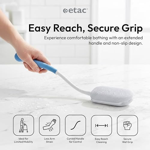 Etac Beauty Back Washer – Ergonomic Bath & Shower Washing Aid with Lightweight, Non-Slip Handle and Replaceable Washcloths for Easy Back Cleaning