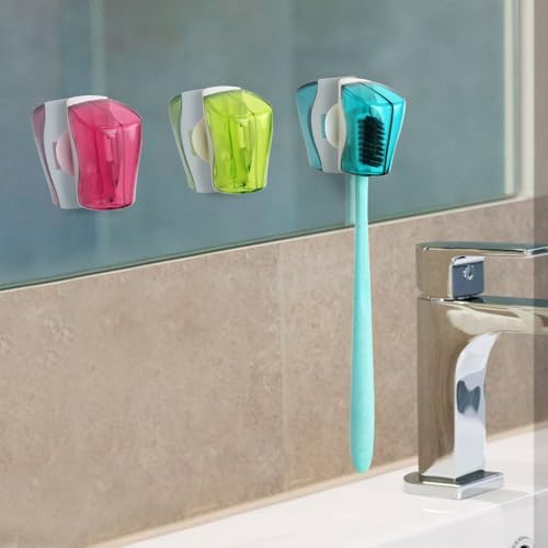 6 Pack Travel Toothbrush Head Covers with Suction Cup Electric and Manual Toothbrush Cover Clip Portable Plastic Toothbrush Protector Cap Brush Pod Case for Traveling, Camping, Bathroom, Home, School
