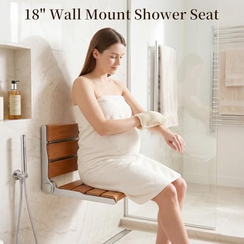 18" Wall Mount Shower Seat, Shower Bench Wall Mount for Inside Shower, Fold Down Shower Seat, Shower Seats for Adults