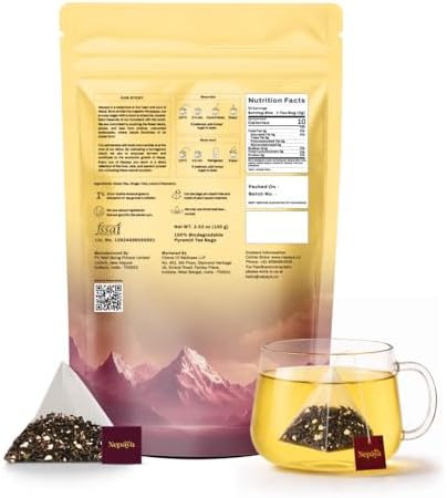Nepaya Lemon Ginger Green Tea Bags – 50 Biodegradable Pyramid Teabags, Low Caffeine, Fruity Citrus Flavor with Zesty Lemon & Spicy Ginger, Premium High-Grown Nepal Green Tea