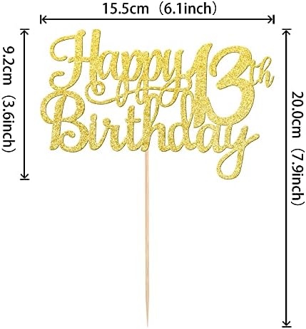 1 PCS Happy 13th Birthday Cake Topper Gold Glitter Cheers to 13 Years Birthday Cake Pick Official Teenager 13 Fabulous Cake Decoration for Happy 13th Birthday Theme Party Decorations Supplies