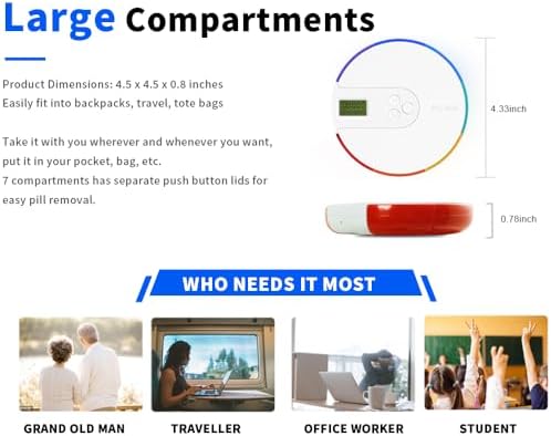 Smart Pill Box,7 Day Pill Organizer,4 Alarm Clocks,AM/PM Automatic Alarm Reminder,Hold Vitamins Fish Oil,Supplements,Travel Pill or Pillganizer,Suitable for The Elderly, Children, Office Workers