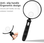 Lakei Magnifying Glass 10X Handheld Reading Magnifying Glass, 75mm Shatter Resistant Lens, Non-Slip Rubber Handle, Suitable for Elderly Reading, Natural Exploration and Science Hobby(Black)